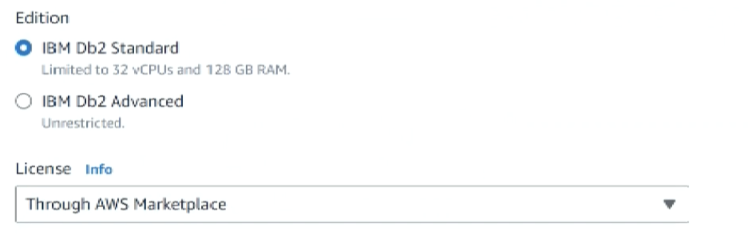 RDS for Db2 license model selection